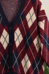 Dört Düğmeli Baklava Desenli Triko Hırka Bordo