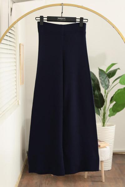 Beli Lastikli Bol Paça Basıc Triko Pantalon Lacivert