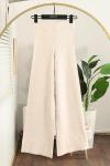 Beli Lastikli Bol Paça Basıc Triko Pantalon Natural