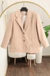 Çift Cepli Astarlı İki Düğmeli Oversıze Ceket Bej