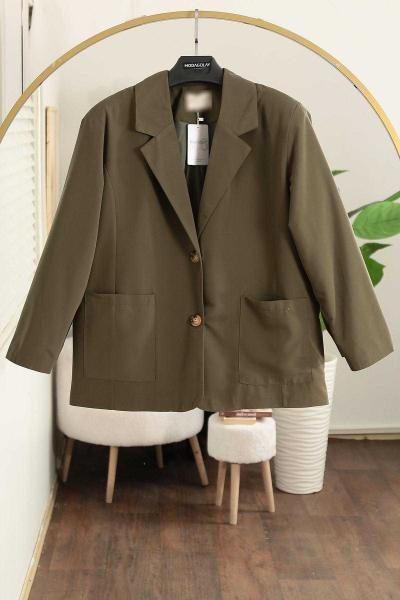 Çift Cepli Astarlı İki Düğmeli Oversıze Ceket Haki