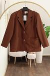 Çift Cepli Astarlı İki Düğmeli Oversıze Ceket Kahve