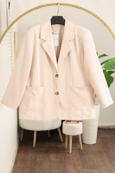 Çift Cepli Astarlı İki Düğmeli Oversıze Ceket Taş