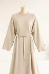Kolu Armalı İnce Kuşaklı Modal İkiip Elbise Bej