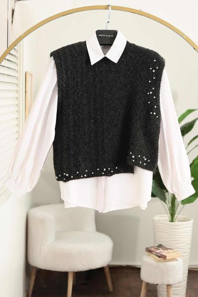 Taş Detaylı Triko Süveter Antrasit