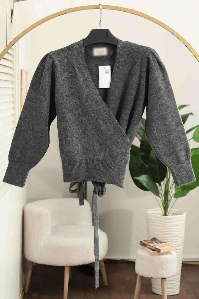 Tek Bağlamalı Triko Hırka Antrasit