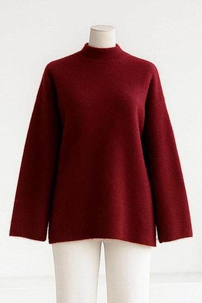 Dik Yaka Bol Kollu Yumoş Angora Kazak Bordo