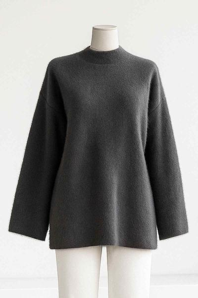 Dik Yaka Bol Kollu Yumoş Angora Kazak Füme