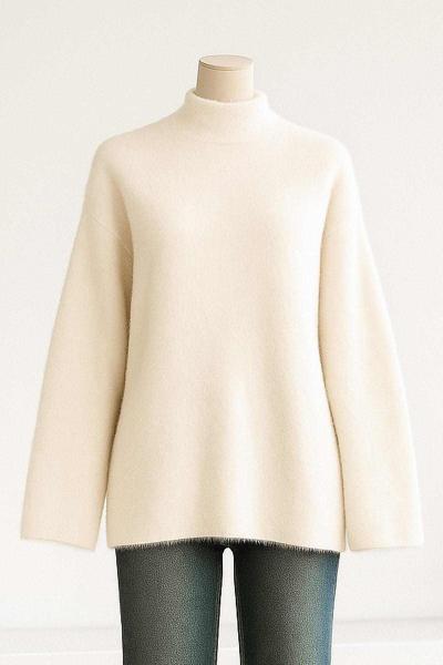 Dik Yaka Bol Kollu Yumoş Angora Kazak Krem