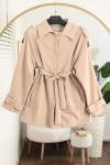 Taş Detaylı Kolu Beli Kuşaklı Trençkot Bej