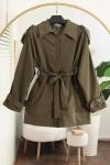 Taş Detaylı Kolu Beli Kuşaklı Trençkot Haki