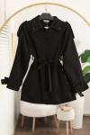 Taş Detaylı Kolu Beli Kuşaklı Trençkot Siyah
