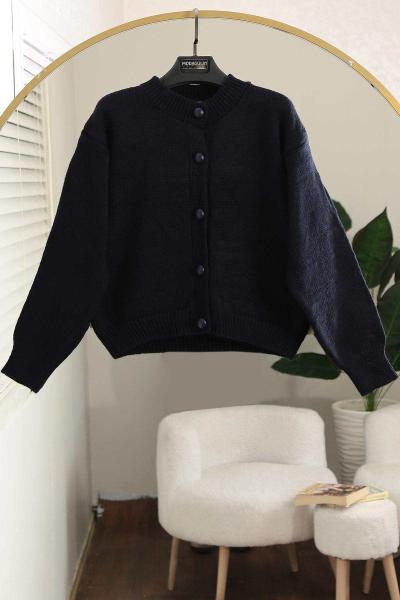 Beş Düğmeli Basıc Triko Hırka Lacivert