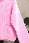 Dört Düğmeli Çift Cepli Triko Hırka Pembe