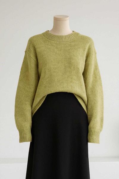 Sıfır Yaka Basıc Triko Kazak Yeşil