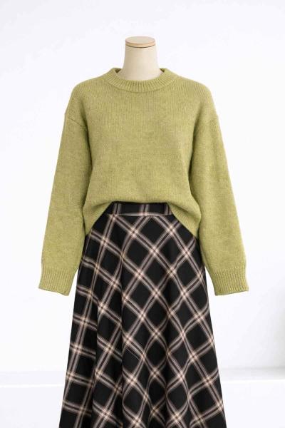 Sıfır Yaka Basıc Triko Kazak Yeşil