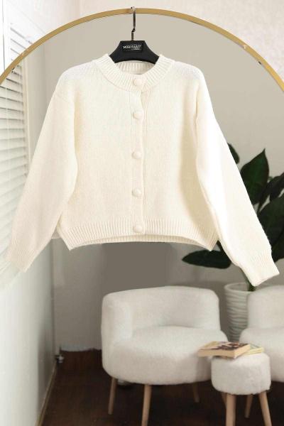 Beş Düğmeli Basıc Triko Hırka Kemik