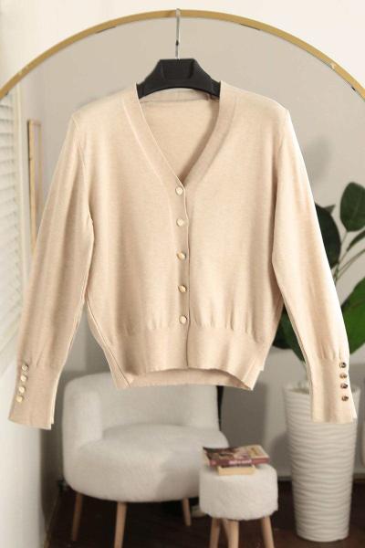 Düğmeli Kolları Çıtçıtlı Corsman Triko Hırka Bej