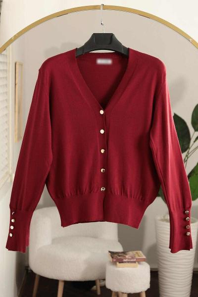 Düğmeli Kolları Çıtçıtlı Corsman Triko Hırka Bordo