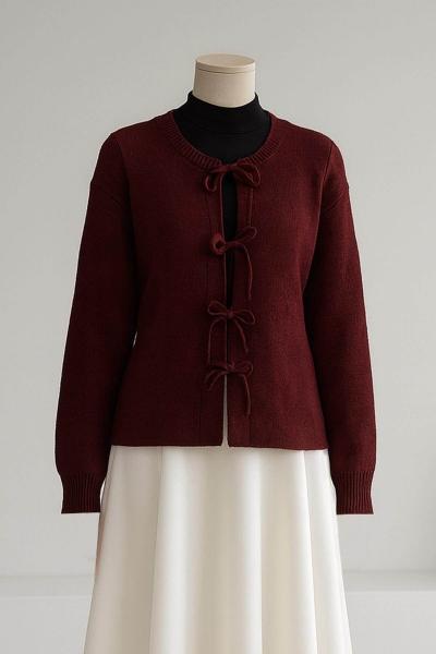 Dört Bağlamalı Triko Hırka Bordo