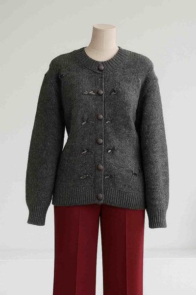 Kurdelalı Düğmeli Triko Hırka Antrasit