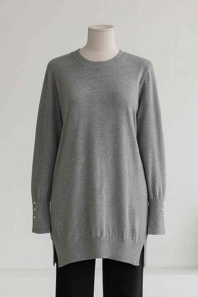 Arkası Uzun Kolları Çıtçıtlı Corsman Triko Tunik Gri