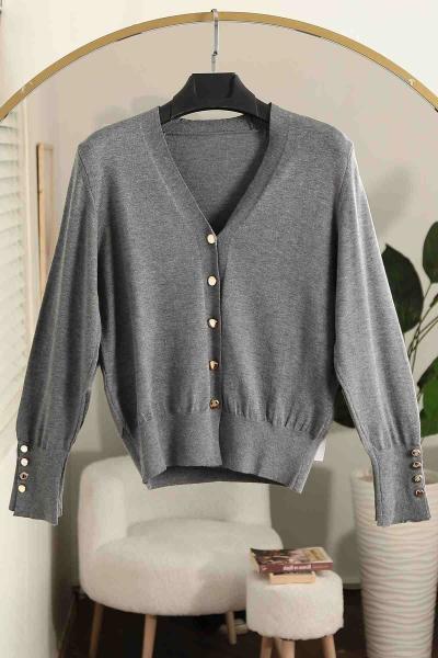 Düğmeli Kolları Çıtçıtlı Corsman Triko Hırka Gri