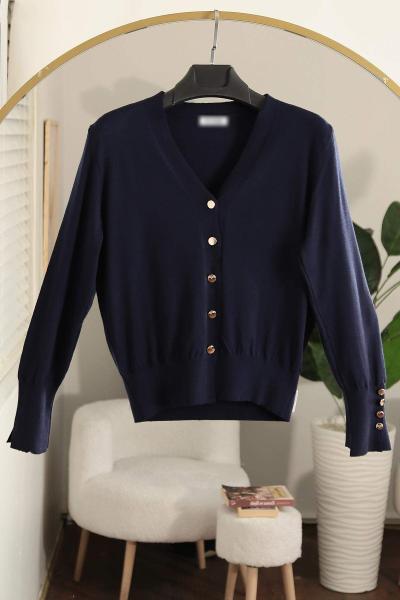 Düğmeli Kolları Çıtçıtlı Corsman Triko Hırka Lacivert