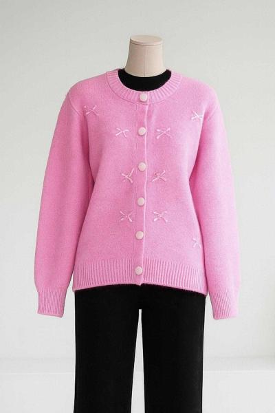 Kurdelalı Düğmeli Triko Hırka Pembe