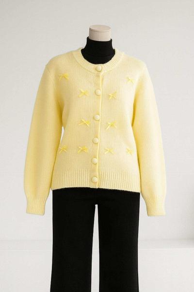 Kurdelalı Düğmeli Triko Hırka Sarı