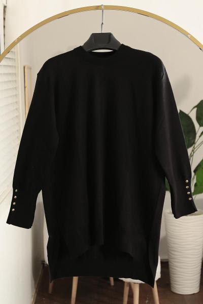 Arkası Uzun Kolları Çıtçıtlı Corsman Triko Tunik Siyah