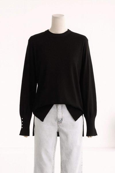 Arkası Uzun Kolları Çıtçıtlı Corsman Triko Tunik Siyah