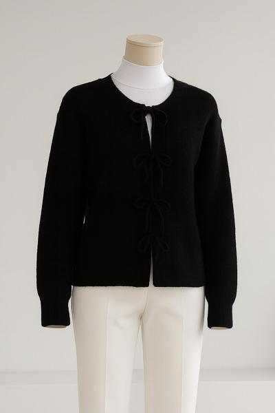 Dört Bağlamalı Triko Hırka Siyah