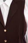 Kruvaze Metal Düğmeli Yanları Büzgülü Yelek Kahve