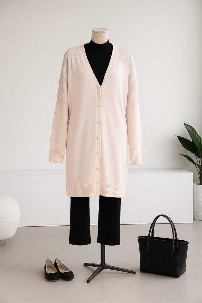 Omuzları Payet Detaylı Merserize Hırka Vanilya