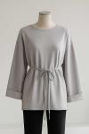 Duble Kollu İnce Kuşaklı Modal İkiip Tunik Açık Gri