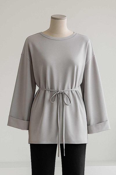 Duble Kollu İnce Kuşaklı Modal İkiip Tunik Açık Gri