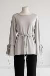 Kolları Bağlamalı İnce Kuşaklı Modal İkiip Tunik Açık Gri