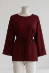 Duble Kollu İnce Kuşaklı Modal İkiip Tunik Bordo