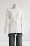 Kolları Bağlamalı İnce Kuşaklı Modal İkiip Tunik Ekru