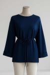 Duble Kollu İnce Kuşaklı Modal İkiip Tunik Lacivert