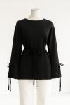 Kolları Bağlamalı İnce Kuşaklı Modal İkiip Tunik Siyah