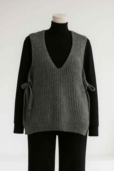 Yanları Bağlamalı Selanik Triko Süveter Antrasit