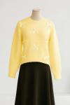 Sıfır Yaka Kurdela Detaylı Triko Kazak Sarı