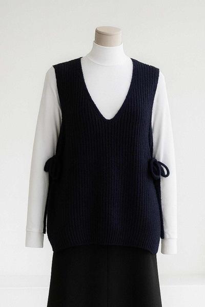 Yanları Bağlamalı Selanik Triko Süveter Lacivert