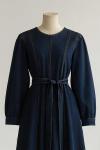 Dikişli Kuşaklı Kot Elbise Koyu Mavi