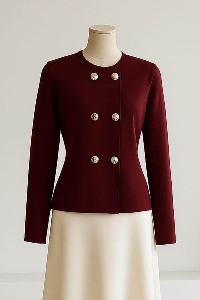 Metal Altı Düğmeli Kısa Triko Hırka Bordo