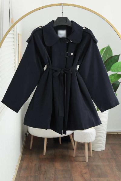 Apoletli Yaka Tokalı Nilla Trençkot Lacivert