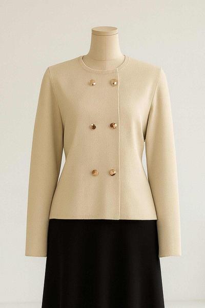 Metal Altı Düğmeli Kısa Triko Hırka Taş