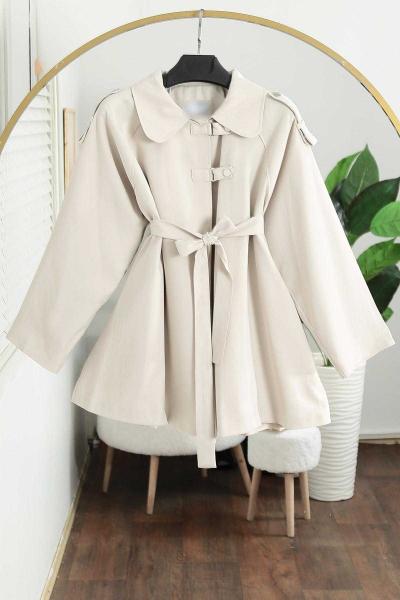 Apoletli Yaka Tokalı Nilla Trençkot Taş